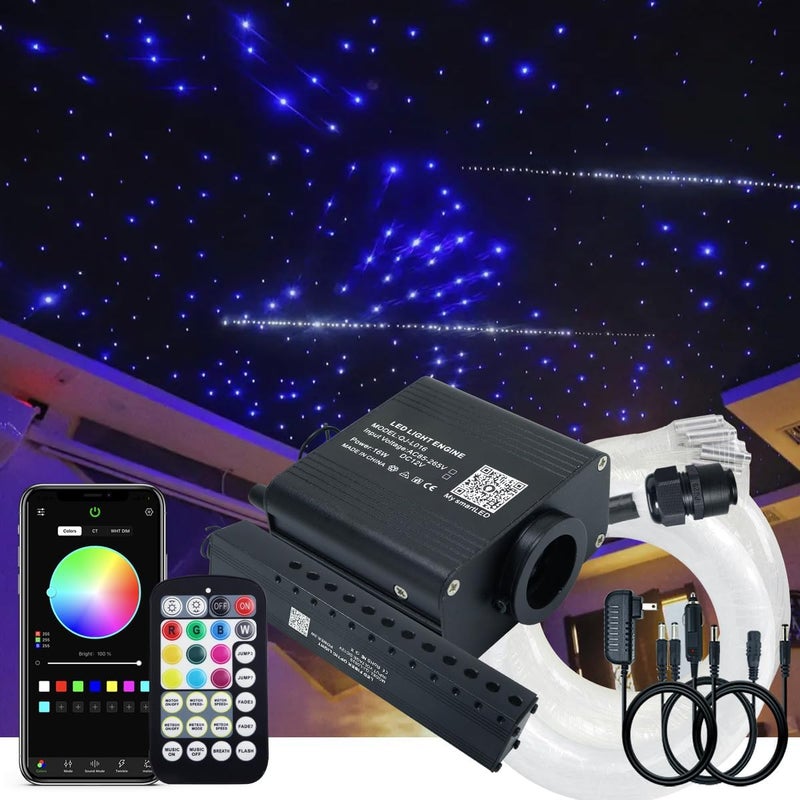 AKEPO Small Size 16W RGBW APP Twinkle Shooting Star Fiber Optic Lights, Music Activated 450pcs 0.03in 9.8ft/3m Optical Fiber Star Ceiling Light Kit for Car Starlight Headliner/Home - Image 1